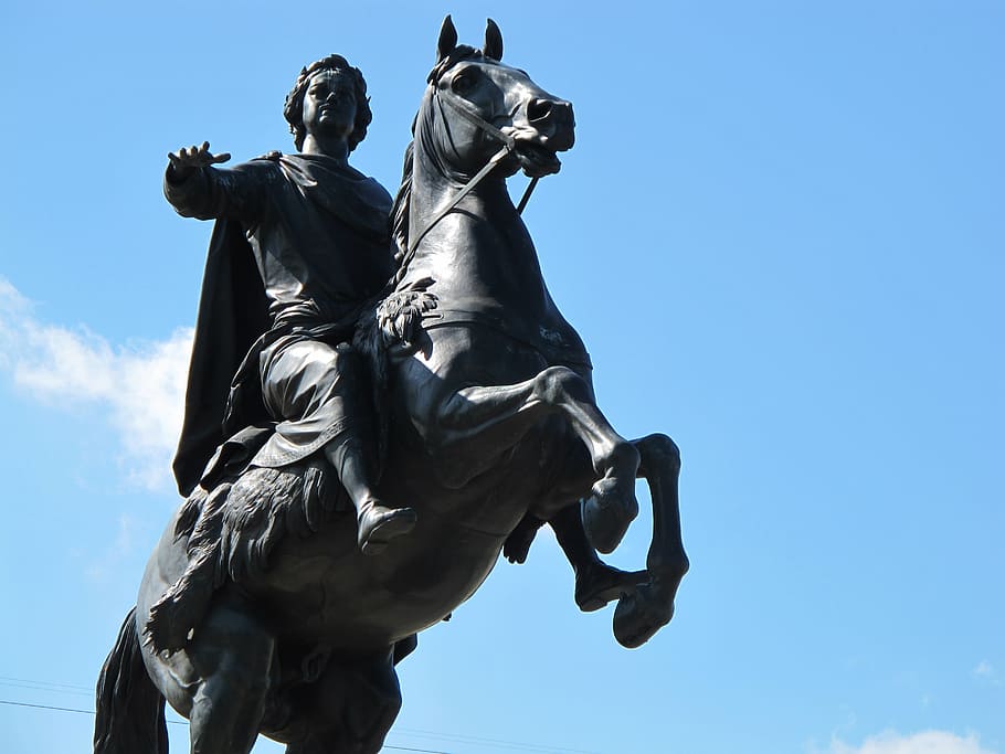 man, riding, horse statue, russia, statue, bronze horseman, st petersburg, sculpture, human representation, art and craft