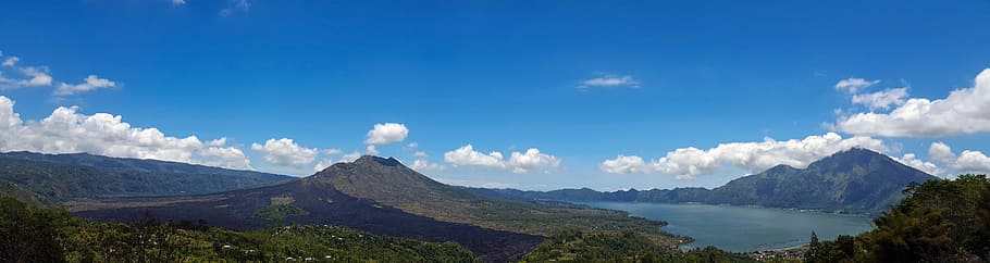 mountain, lake, daytime, Bali, Indonesia, Travel, Mountains, volcano, view, panorama