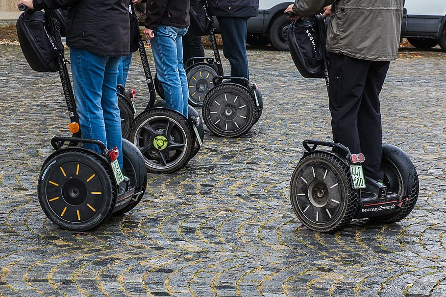 six, persons, riding, pt segway, segway, motor, electrically, roller, environmentally friendly, environmental protection
