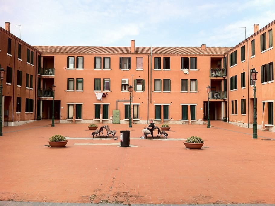 Murano, Home, Facade, Courtyard, red, italy, veneto, city, architecture, building exterior