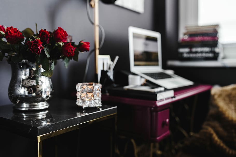 desk, home office, Pink, female, home, office, workspace, workplace, indoor, femine