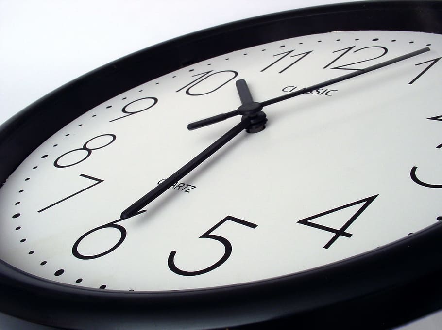 round, black, analog clock, displaying, 10:30, Clock, Time, Pointer, Watches, time of