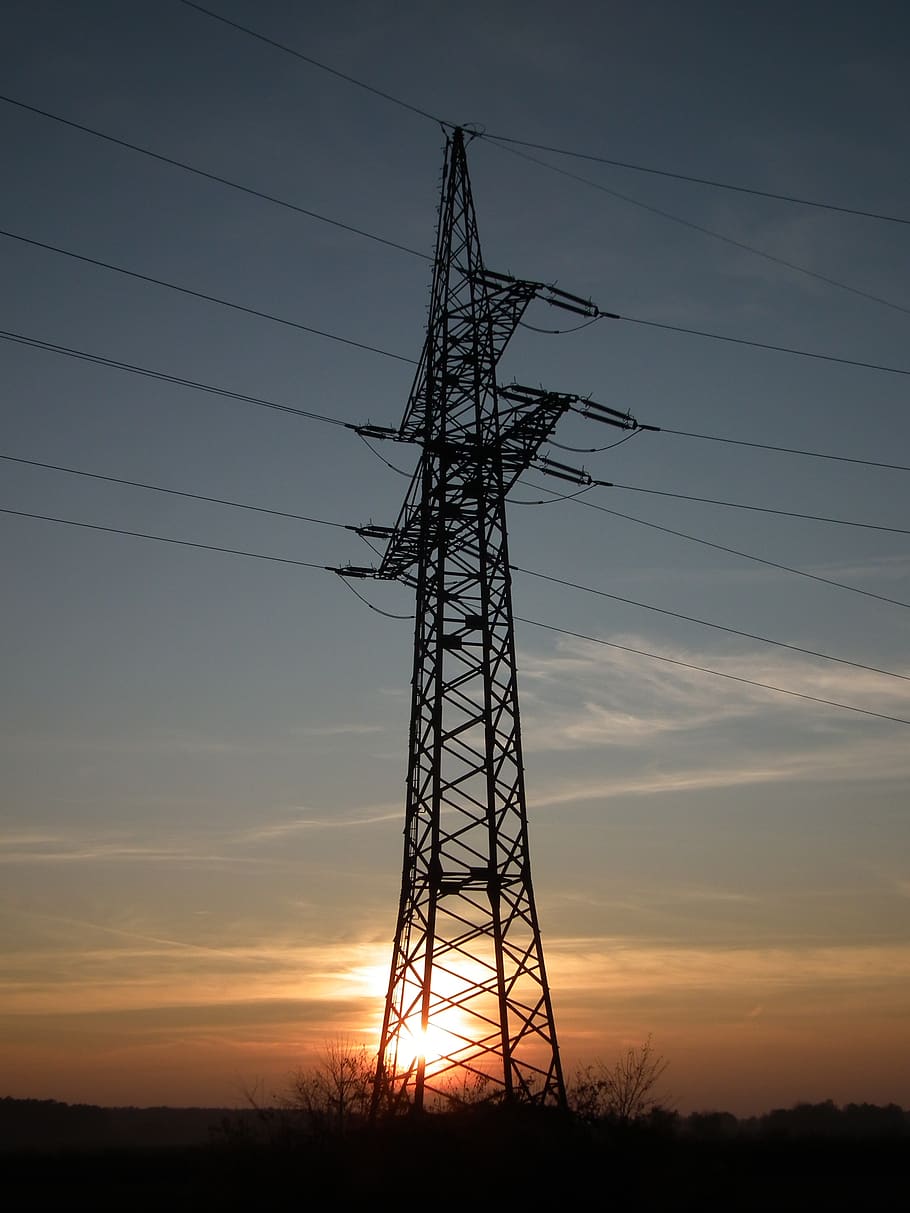 sunset, strommast, high voltage, pylon, landscape, cable, electricity, technology, electricity pylon, power supply