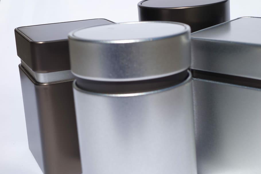 Tin Can, Storage, Jar, Metal Cans, storage jar, storage jars, cans, packaging, tin metal packaging, silver colored