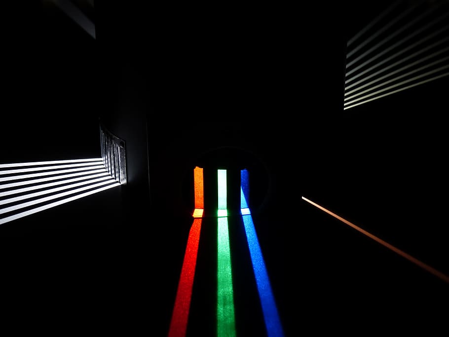 スペクトル, 赤, 緑, 青, 光ビーム, 光スペクトル, 光学, プリズム, ライトガイド, 試行