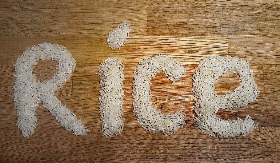 white, rice grains, rice text, brown, surface, rice, food, grain, eat, grain of rice
