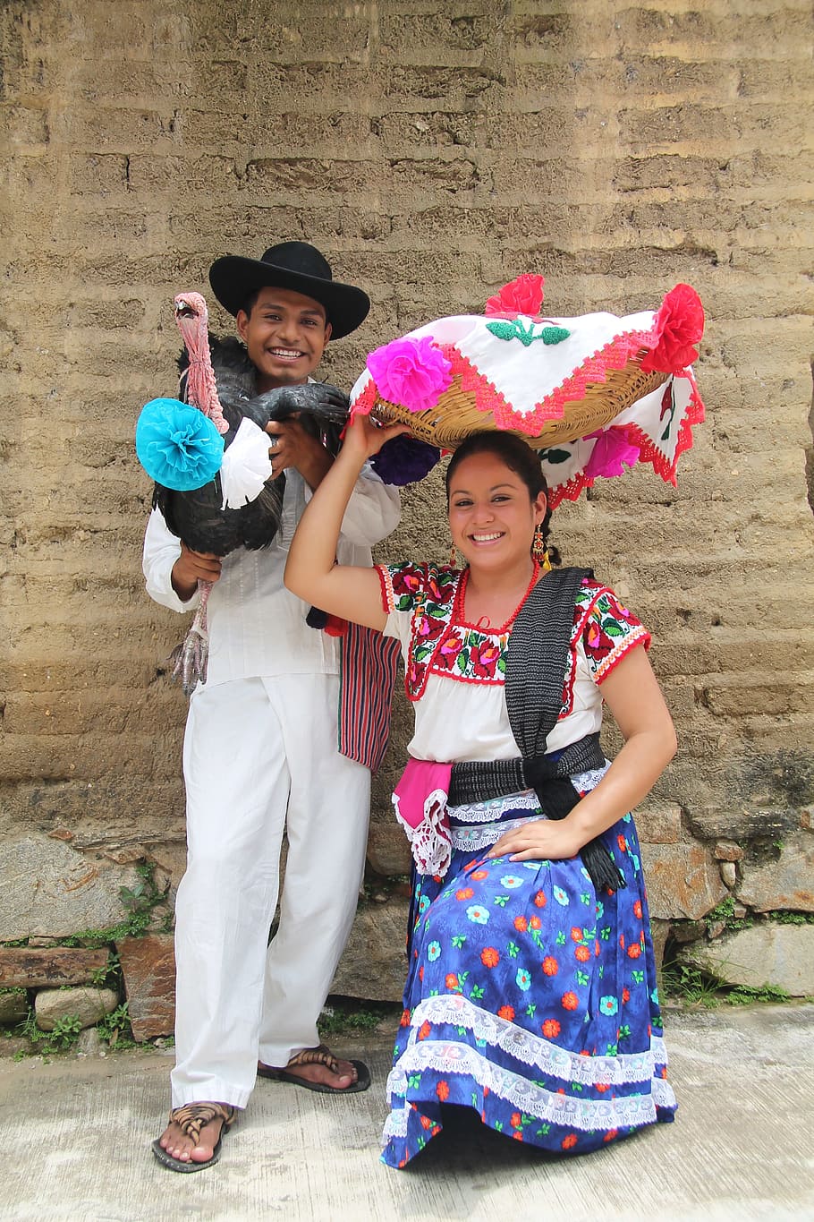 pria, memegang, kalkun, coklat, dinding, Meksiko, People, Guelaguetza, Oaxaca, orang-orang