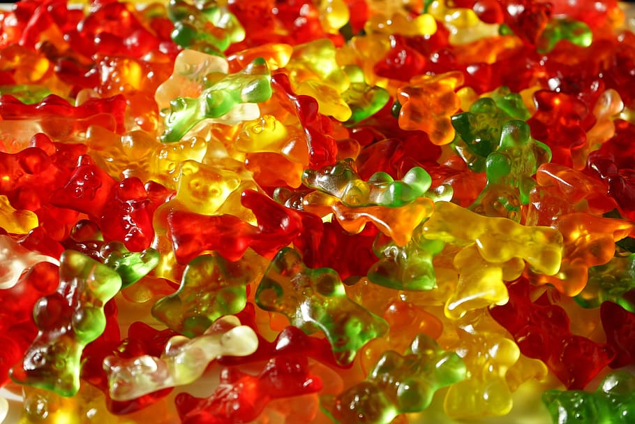 Beruang Gummi, Gusi Buah, gummibärchen, beruang, rasa manis, warna-warni, warna, agar-agar, makanan, makanan kecil