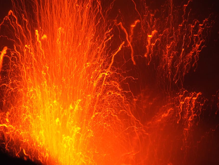ledakan lava, lava, ledakan, stromboli, gunung berapi, geologi, italia, sisilia, letusan, gunung
