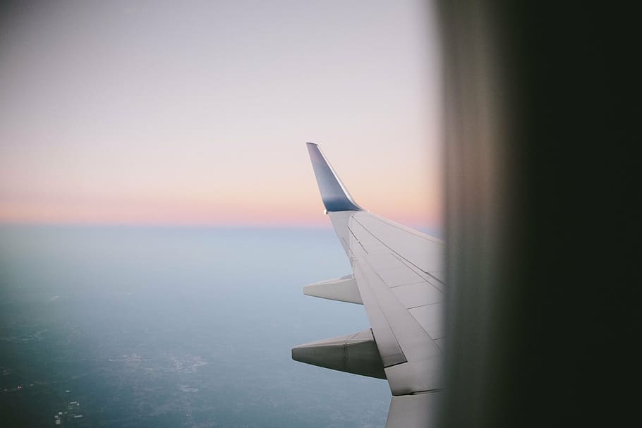 airplane wing, airplane, travel, adventure, plane, clouds, sky, sunset, vacation, trip