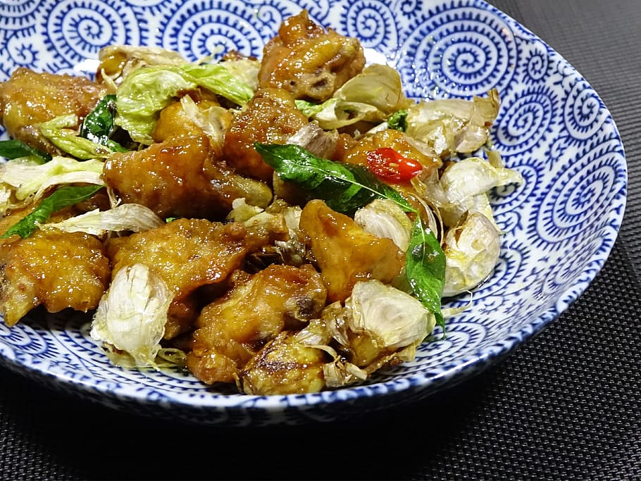 Chicken, Stir-Fried, Garlic, Asian, 风味鸡, meat, chinese, cooking, restaurant, cuisine