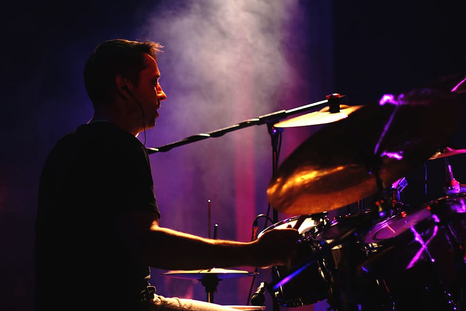 man, playing, drum, set, drum set, drums, music, drummer, concert, performance