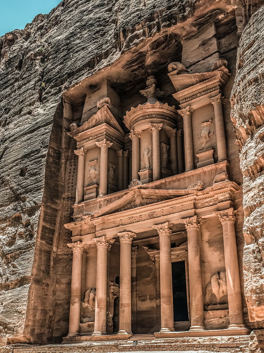 petra, jordan, treasury, ancient, monument, architecture, landmark, desert, culture, facade