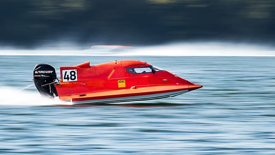 time lapse photography, red, powerboat, motorboat race, race, water sports, sport, water vehicles, runabout, water