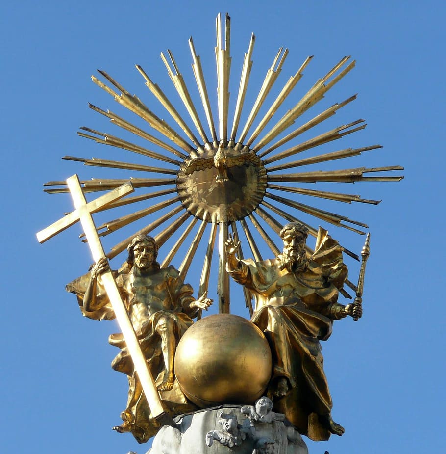 trinity, top, holy, trinity column, on top, Holy Trinity column, Linz, Austria, christianity, public domain