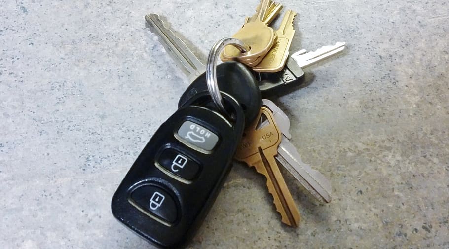 silver keys, black, car, key, fob, keys, ignition key, key fob, transportation, start