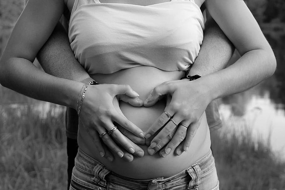 pregnant, belly, hands, heart, love, woman, mother, pregnancy, momma, b w photography