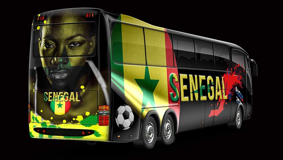 yellow, black, senagal bus, background, football world cup 2018, football, russia 2018, russia, senegal, bus