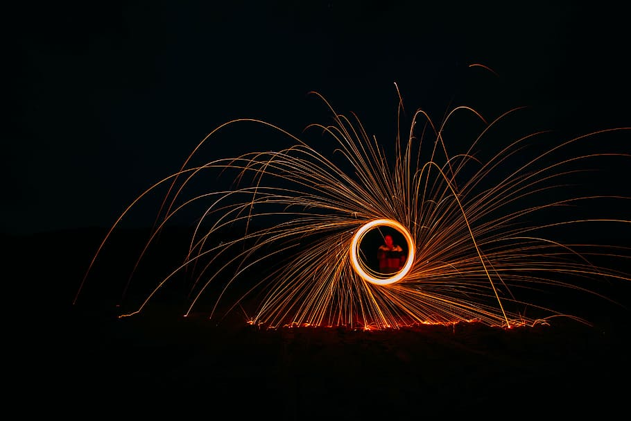 person, poi dancing, time, lapse, photography, circle, steel, wool, art, long