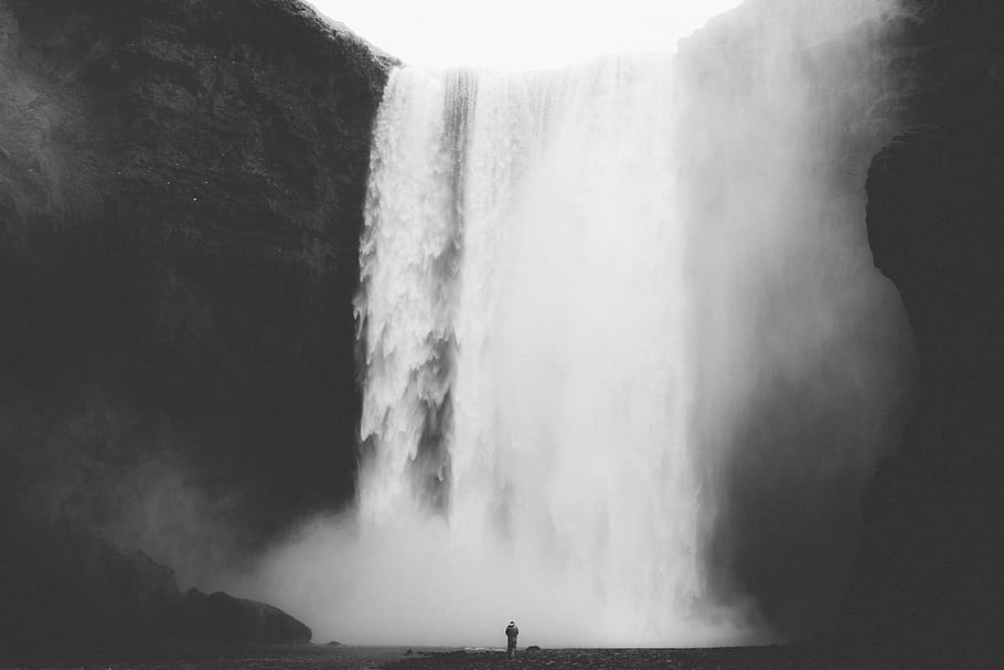nature, water, waterfalls, travel, black and white, grayscale, waterfall, motion, beauty in nature, long exposure