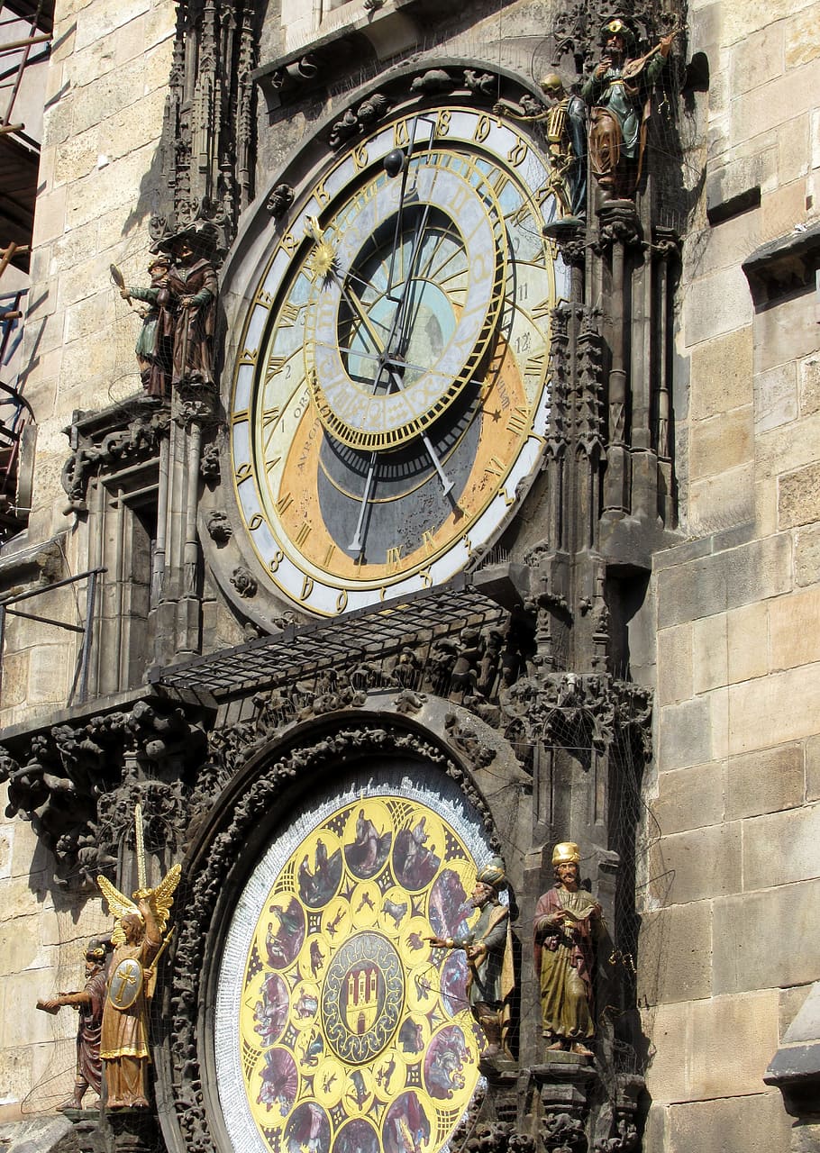 prague, astronomical clock, hour s, tower, architecture, built structure, building exterior, clock, time, clock tower