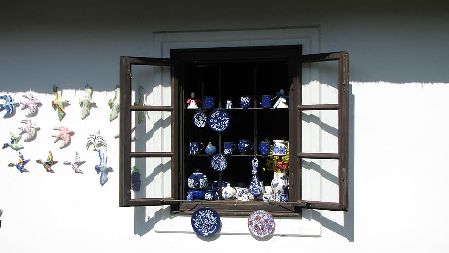 Window, Ceramic, Sale, Music, Souvenirs, village art, local business, day, photograph, indoors