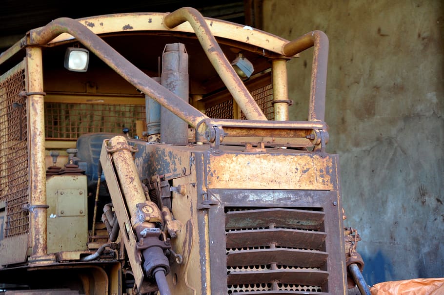 tractor, treadmill, old, vintage, rust, caterpillar, agriculture, equipments, machine, field