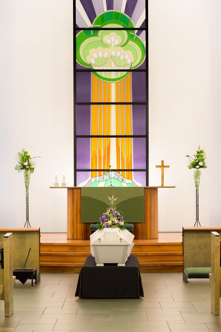 funeral, church, the priest, plant, indoors, flower, flowering plant, potted plant, seat, vase