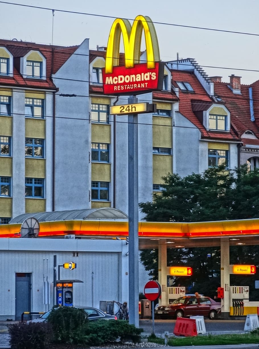 mcdonalds, bydgoszcz, restaurant, sign, poland, fast food, urban, city, building exterior, built structure