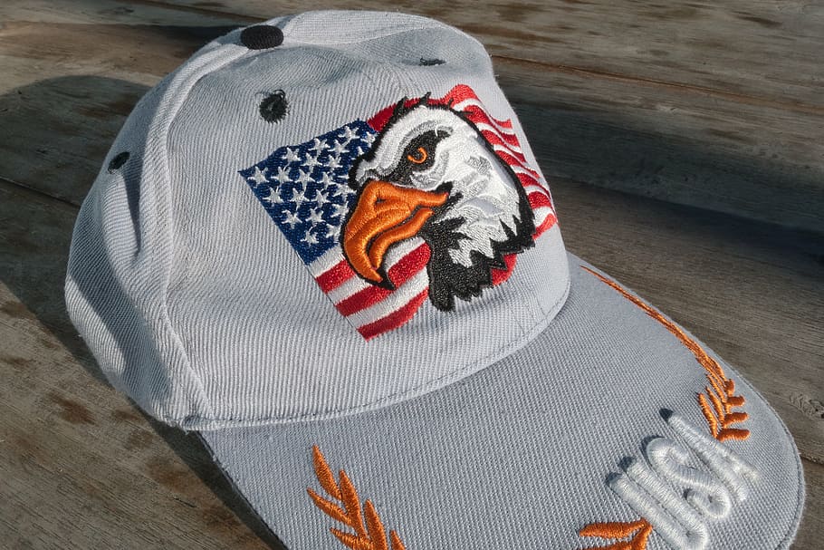 cap, baseball cap, plate cap, flag, stars and stripes, adler, bald eagle, embroidered, usa, clothing