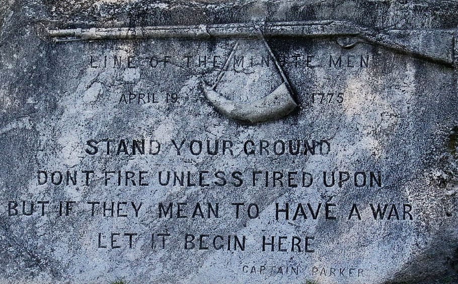 grey tomb stone, memorial, plaque, lexington massachusetts, park, battlefield, quote, april 19, patriot's day, war