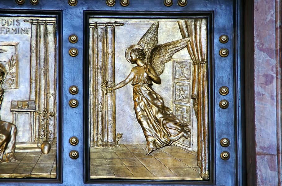 italia, roma, vaticano, st-pierre, catedral, puerta, bronce, panel, arte religioso, representación