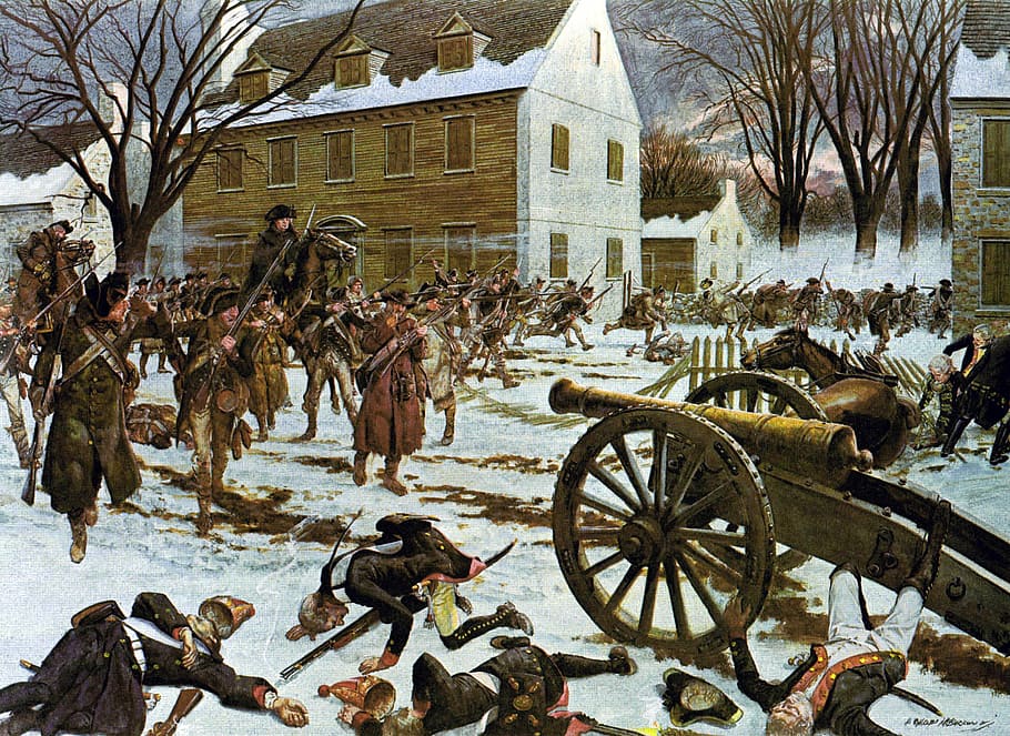 pertempuran, baru, jersey, Bersejarah, Pertempuran Trenton, Trenton, New Jersey, revolusi Amerika, meriam, foto