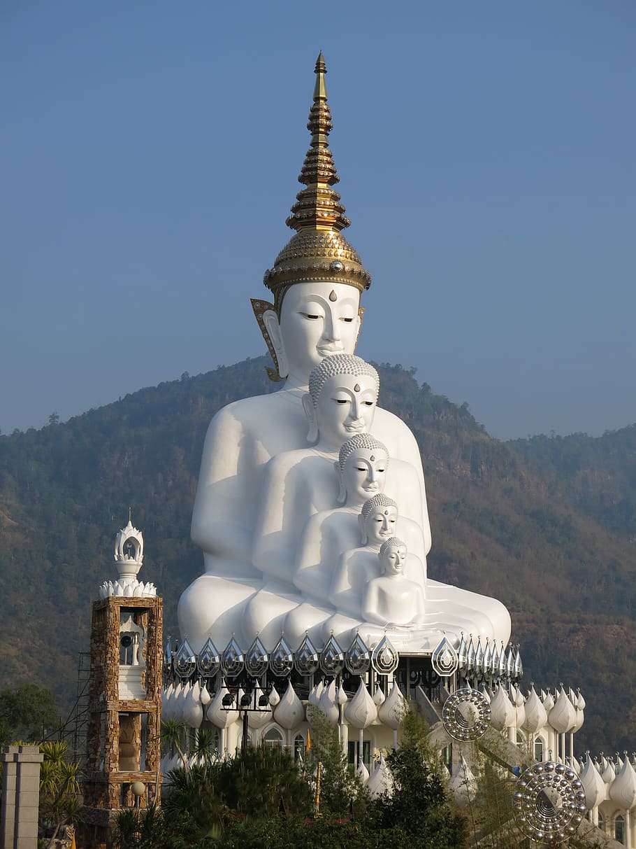 white, brown, statue, buddha, thailand, buddhism, religion, asia, buddhist, religious