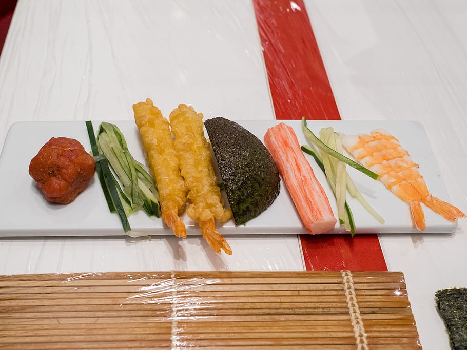 sushi, fish, food, avocado, healthy, asia, cuisine, lunch, meal, fresh