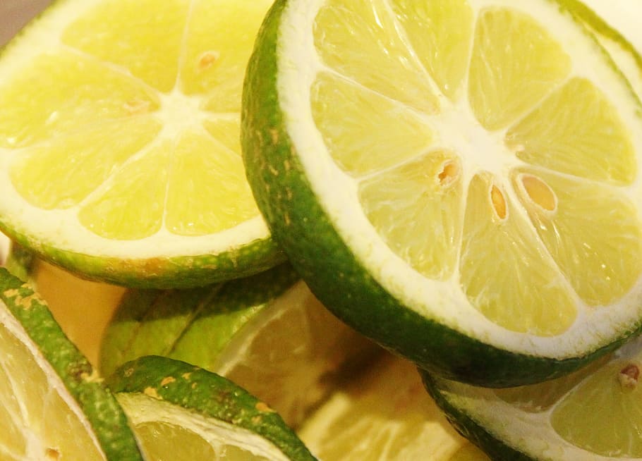 closeup, sliced, Lime, Lemons, Sour, Citrus, Fruits, green, citrus fruits, citrus Fruit
