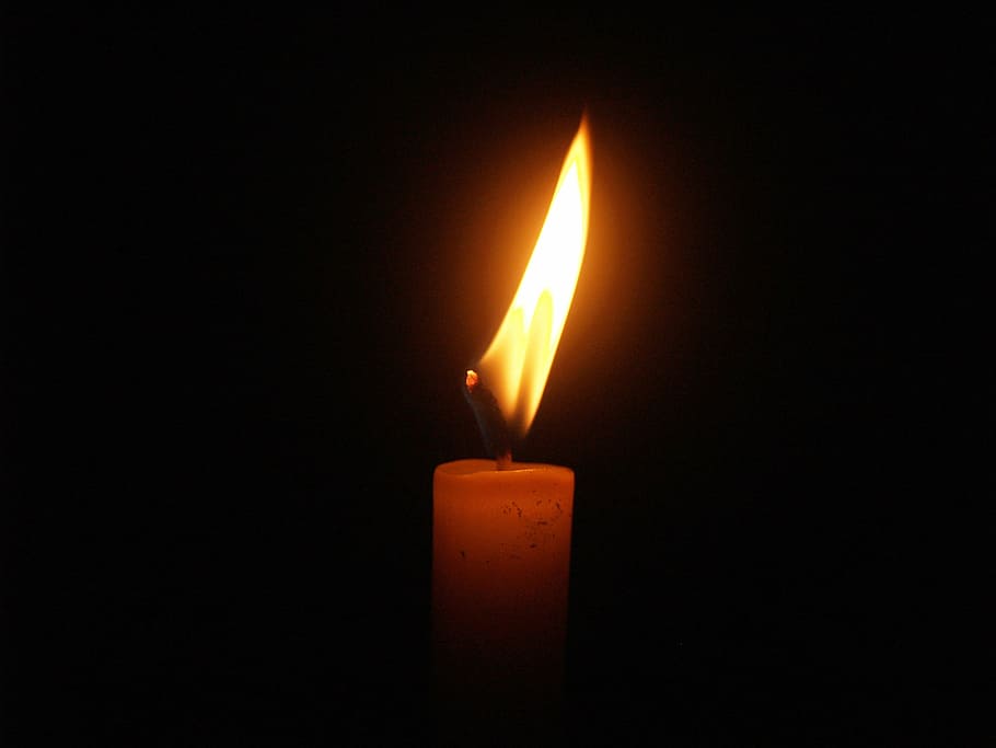 lighted taper candle, light, death, memorial, isolated, wax, praying, white, illuminated, loss