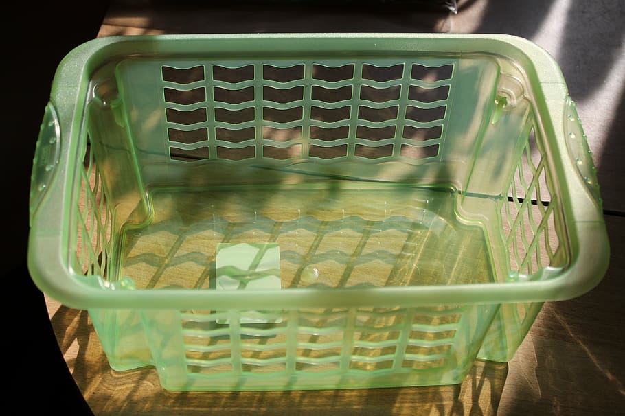 laundry basket, basket, plastic, green, indoors, food and drink, container, food, close-up, transparent