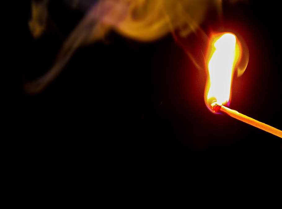 lighted matchstick, fire, smoke, brand, arson, cloud, tinder, detonator, match, ignition