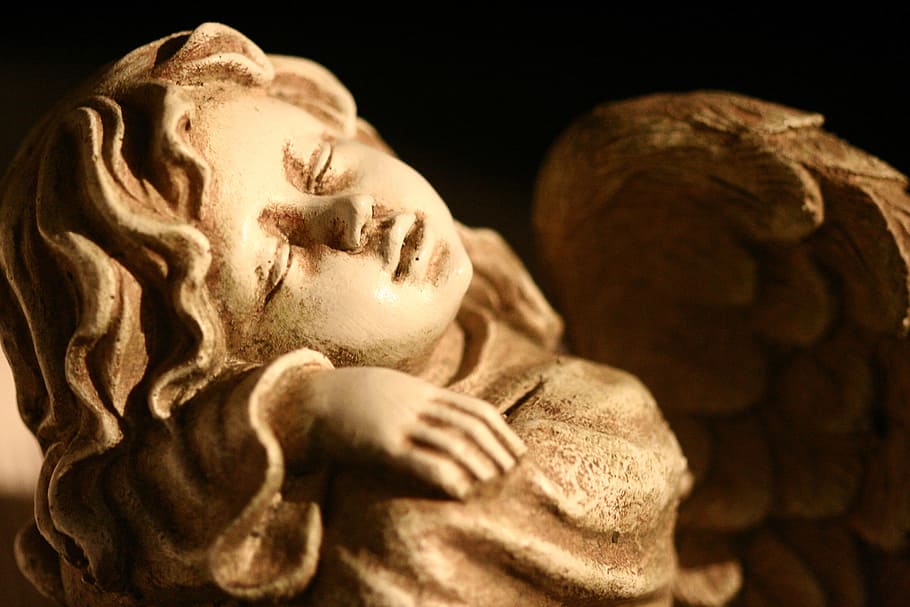 malaikat, malaikat pelindung, istirahat, natal tutup, diam, tidak aktif, bermimpi, patung, sosok malaikat, penghiburan