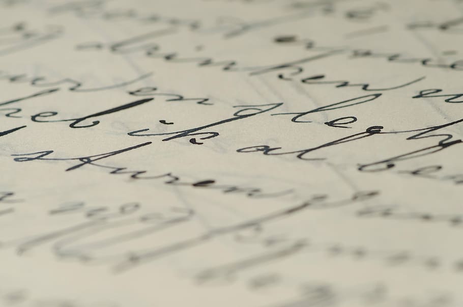closeup, cursive text, letter, handwriting, family letters, written, pen, ink, book, paper