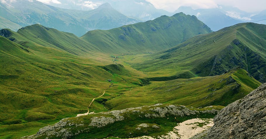 valle, green, mountain, landscape, nature, road, trail, scenics - nature, mountain range, environment