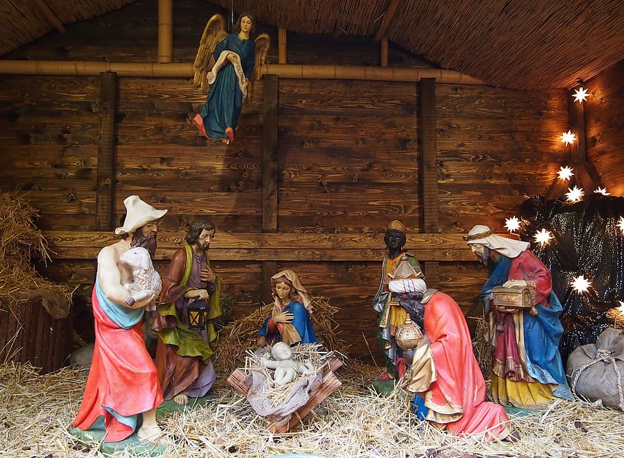 nativity figurine, set, crib, christmas market, father christmas, christmas, jesus, christmas time, maria, donkey