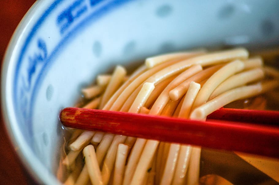 food, snack, meal, pasta, noodles, chinese, chopsticks, bowl, blue, patterned
