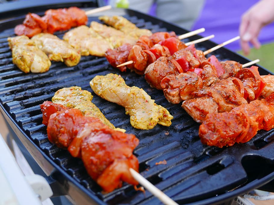 grilled, chicken, barbecue, food, meat, grill, bbq, dinner, kebab, outdoor