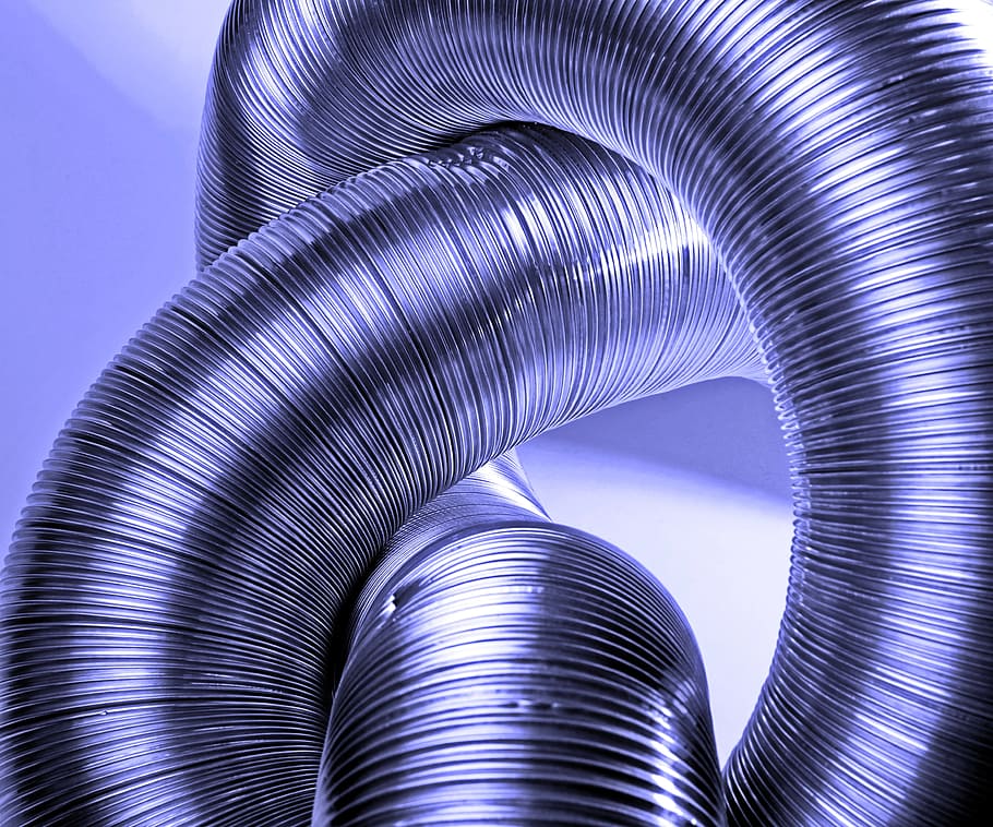 manguera de acero gris, ventilación, tubería, nudo, aluminio, tubo, tubería de ventilación, tubo de aluminio, flexible, flexibilidad