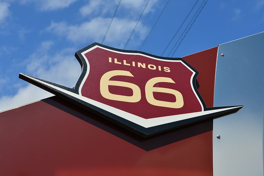 highway, route 66, marker, road sign, illinois, mother road, usa, sign, road, historic