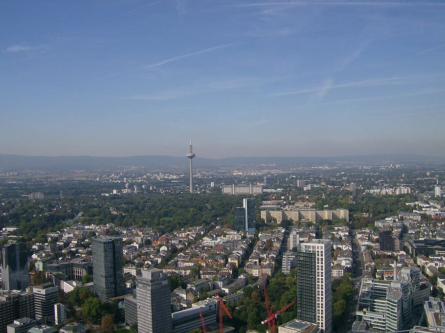View, Frankfurt, Skyscraper, skyscrapers, skyline, blue, sky, frankfurt am main germany, architecture, building