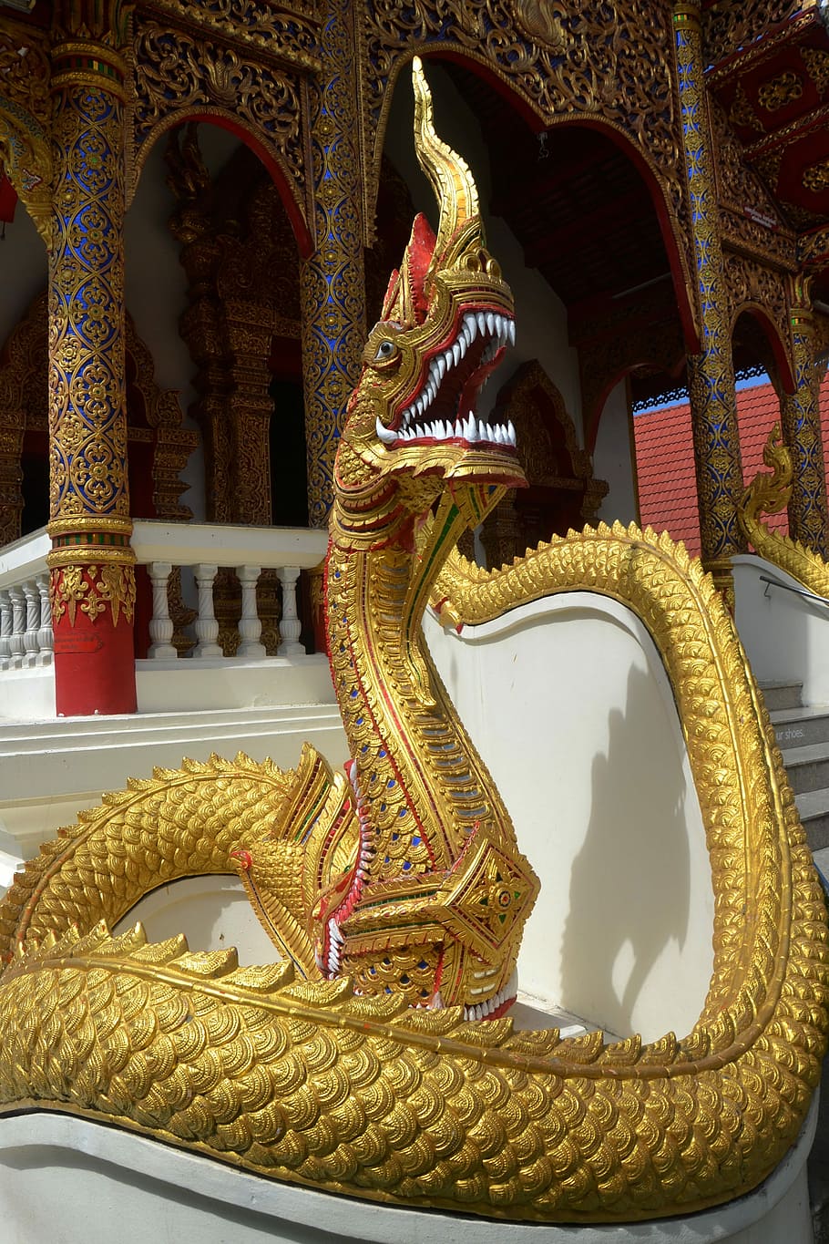 brown dragon statue, brown dragon, statue, snake, dragon, temple, worm, animal, symbol, chinese