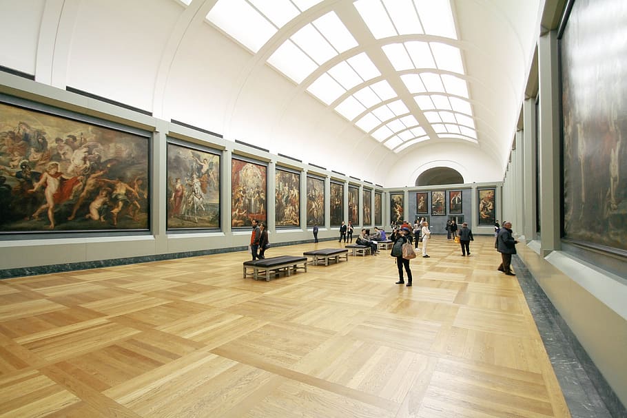 people, museum, art, appreciate, aesthetics, painting, paint, oil, ceiling, indoors